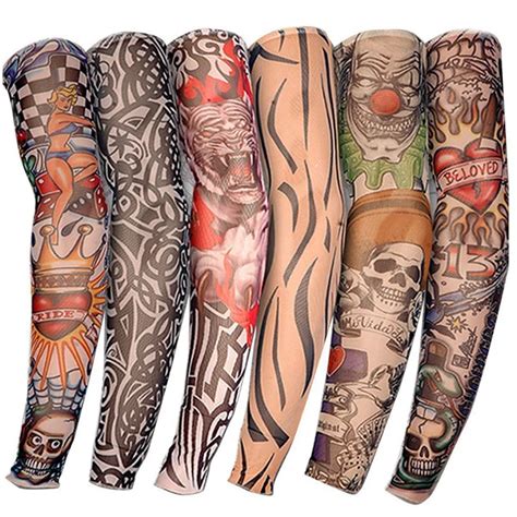 5 PCS New Nylon Elastic Fake Temporary Tattoo Sleeve Dragon Wolf Tiger Design Body Arm Stockings ...