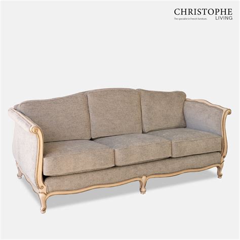 Hamptons Style French Sofa Linen with Gold - Christophe Living