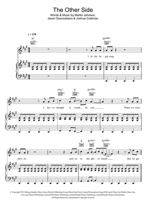 The Other Side Sheet Music | Jason Derulo | Piano, Vocal & Guitar Chords