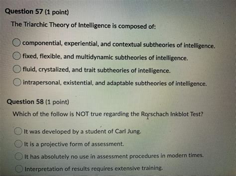 Solved Question 57 (1 point) The Triarchic Theory of | Chegg.com