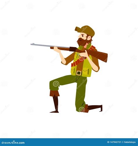 Hunter Man with Rifle Gun Aiming To Shoot Stock Vector - Illustration of nature, activity: 147942721