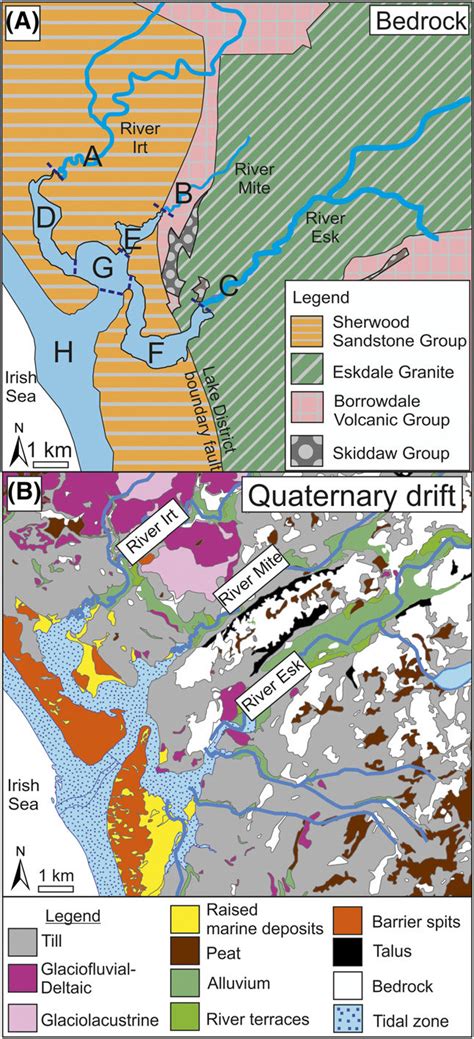 Geological setting of the Ravenglass Estuary, United Kingdom. (A ...