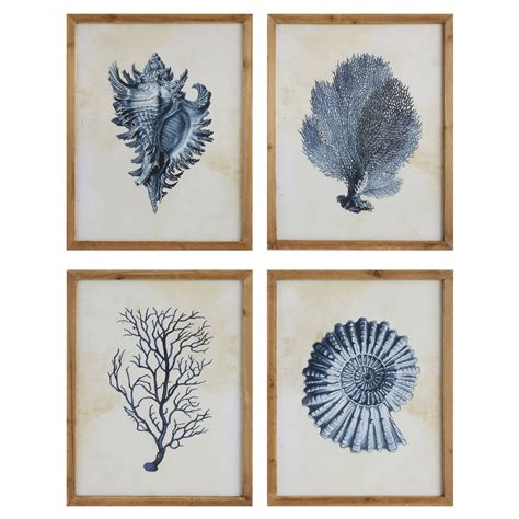 3R Studio Wall Art Wood Framed Blue Shells and Coral Framed - Set of 4 - Walmart.com - Walmart.com