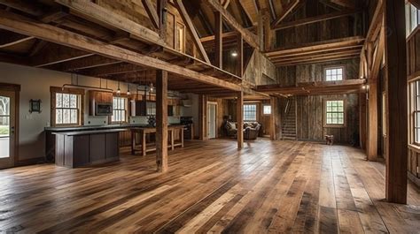 Beautiful Barn Interior With Wooden Floors Background, Barndominium Interior Pictures, Picture ...