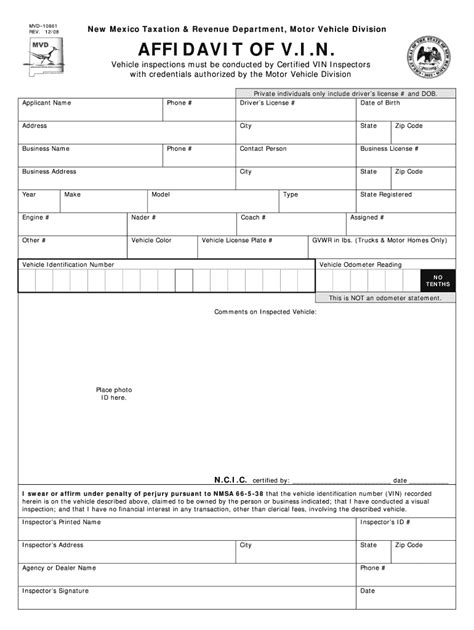 Nm Vin Inspection Form - Fill Online, Printable, Fillable, Blank | pdfFiller