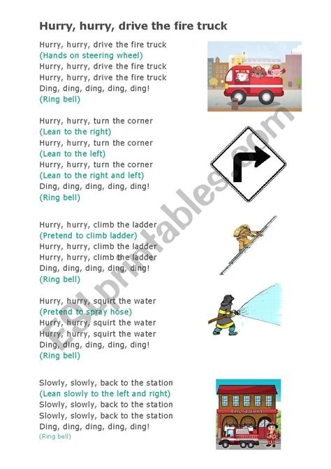 Hurry hurry drive the fire truck - ESL worksheet by Kaplenka