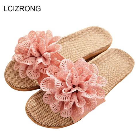 LCIZRONG Autumn Flax Home Slippers Women Floral Comfortable Slip On Bedroom Slippers Fashion ...