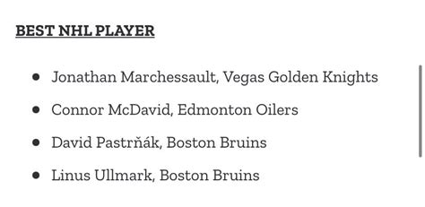 Nominees for Best NHL Player at the 2023 ESPYs : r/hockey