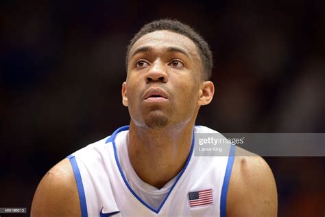 Jabari Parker of the Duke Blue Devils concentrates at the free throw ...