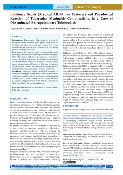 (PDF) Landouzy Sepsis (Atypical ARDS like Features) and Paradoxical Reaction of Tubercular ...