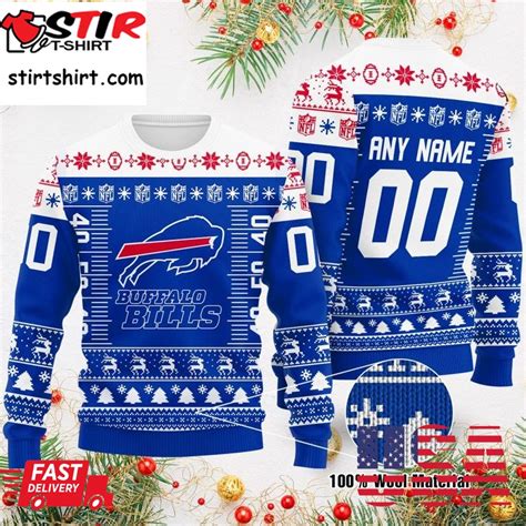 Custom Name Number Nfl Logo Buffalo Bills Ugly Christmas Sweater - StirTshirt