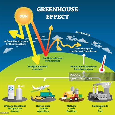 Greenhouse Effect Vector Illustration Diagram Stock Illustration ...