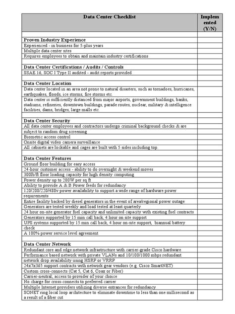 Data Center Checklist | PDF | Data Center | Technical Support