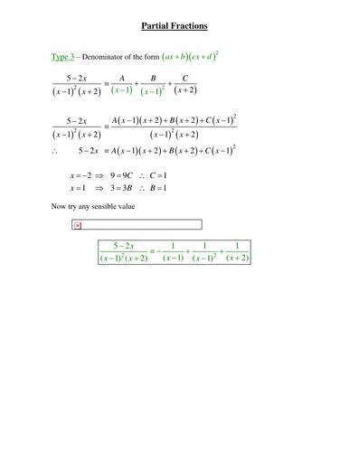 partial Fractions Examples | Teaching Resources