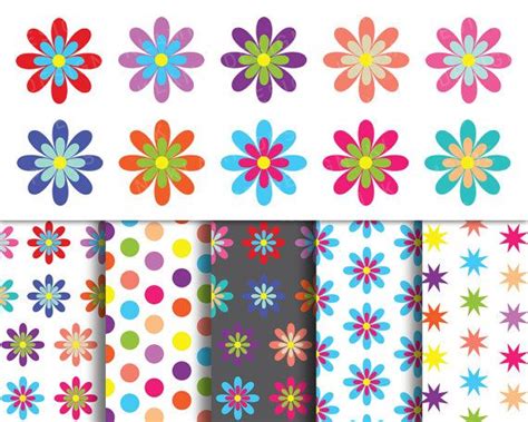 Digital Flower Clipart, Spring Flowers Clipart, Colorful Flower Clipart, Scrapbooking Flower ...