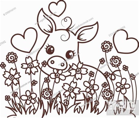 Cute cartoon baby pig in love on a flower background. Vector ...