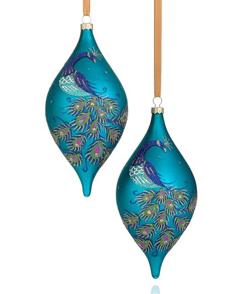 Holiday Lane Christmas Ornaments, Set of 2 Peacock Drops - Holiday Lane ...