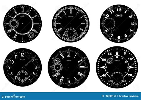 Clock Face Blank Set Isolated on White Background. Vector Watch Design. Vintage Roman Numeral ...