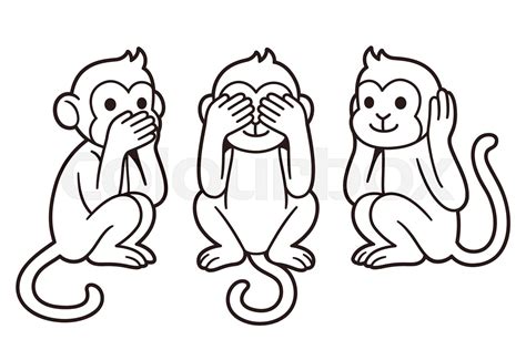 Three wise monkeys line drawing | Stock vector | Colourbox