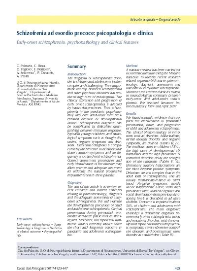 Early-onset schizophrenia: psychopathology and clinical features