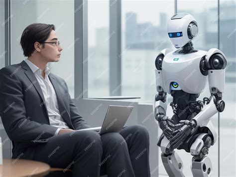 Premium AI Image | Man and AI robot waiting for a job interview AI vs human competition