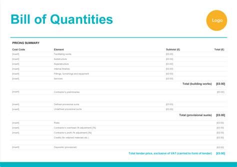 Bill of Quantities Template | Free download - Zervant