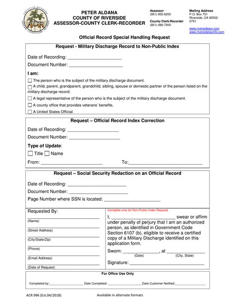 Form ACR996 - Fill Out, Sign Online and Download Fillable PDF, County ...