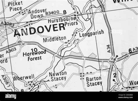 Andover town in Hampshire, United Kingdom atlas map town name - black and white Stock Photo - Alamy