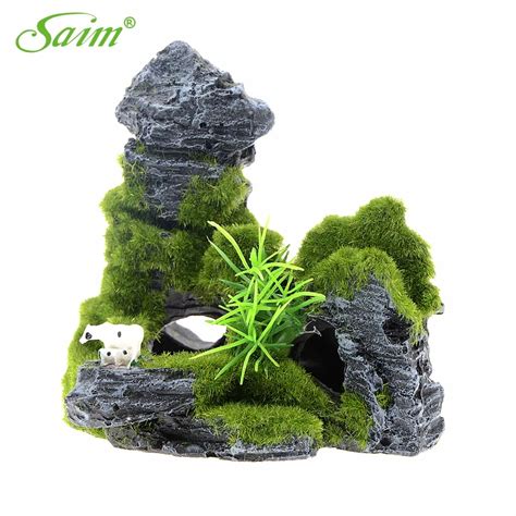 4.2" Artificial Simulated Rockery Aquarium Ornaments Acuarios Fish Tank Fake Resin Cave Rocks ...