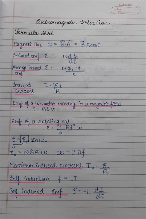 Nice Electromagnetic Induction Formula Sheet Aerobic Respiration ...