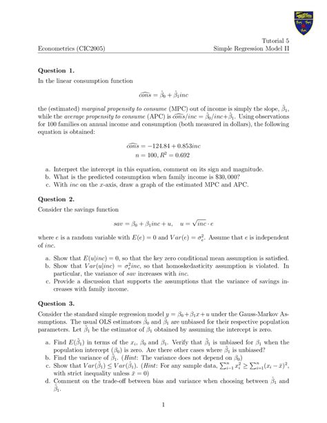 Econometrics tutorial - Docsity