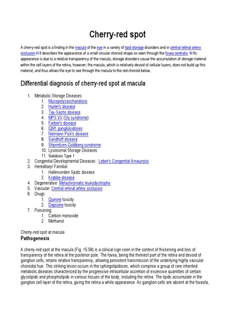 Differential Diagnosis of Cherry-Red Spot at Macula | PDF | Retina ...