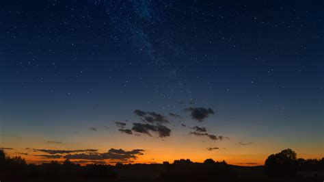 wallpaper starry sky, horizon, sunset, night, clouds, landscape HD ...