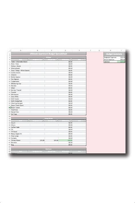 APARTMENT BUDGET EXCEL SHEET - By Sophia Lee