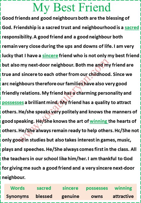 My Best Friend Essay for Class 3 with PDF – VocabularyAN