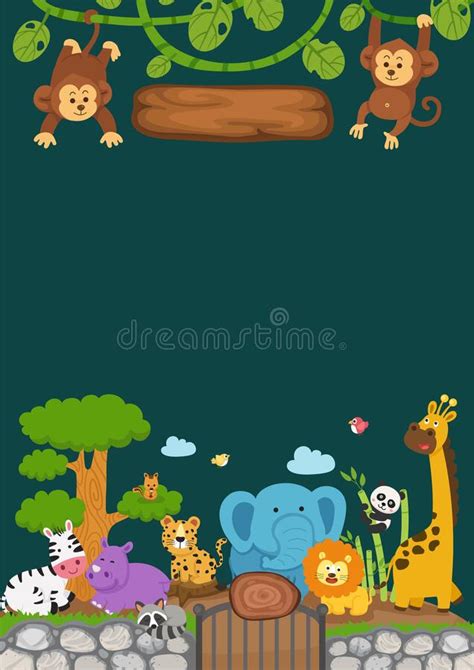 Empty Banner Template with Zoo Stock Vector - Illustration of banner ...