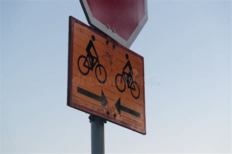 Road Stop Sign and Cyclist Traffic Stock Photo - Image of cross, lane ...