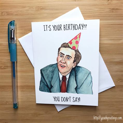 Nicolas Cage Handmade Birthday Card, Funny Nicolas Cage, Nic Cage Meme ...