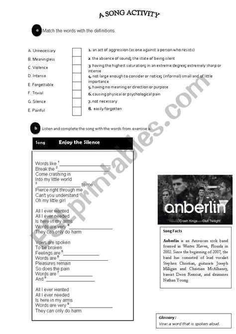 Enjoy the Silence Song Activity - ESL worksheet by hasibekale