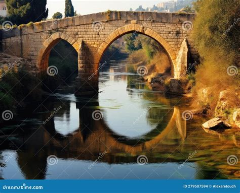 Arch Roman Bridge Across the River.Monument of Ancient Roman Architecture. Stock Illustration ...