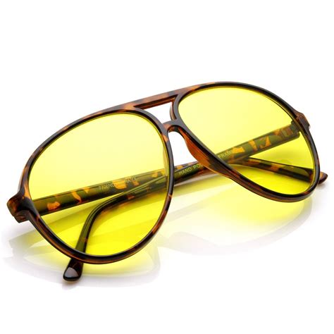 Retro 1980s Aviator Yellow Driving Lens Sunglasses - zeroUV