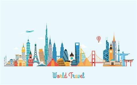 Premium Vector | World skyline. Travel and tourism background. Vector ...