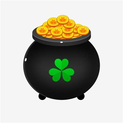 Pot of Gold Coins with Shamrock Leaves