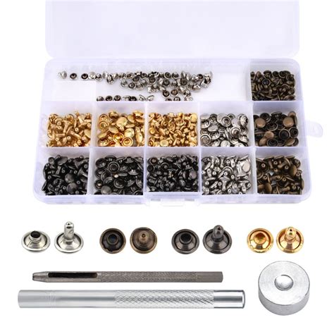 240pcs Leather Rivets Tools Set Double Cap Tubular Metal Studs Fixing Tool for DIY Craft ...