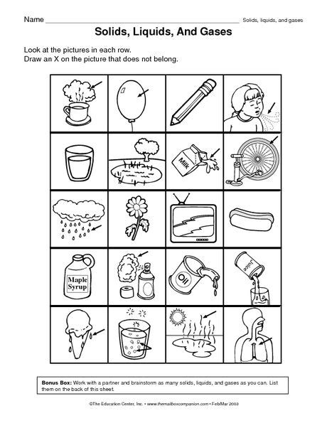 Science Solid Liquid Gas Worksheets