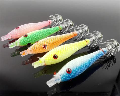 5pcs Japan Squid Jig Lures with Hook Soft Bait Squid Hooks Fluorescence ...