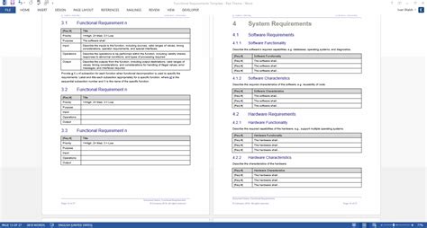 Functional Requirements Specification – MS Word & Excel Template