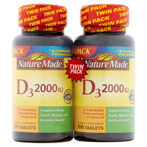 Nature Made Vitamin D3 2000 IU Supplement Tablets, 100 count, 2 pk ...