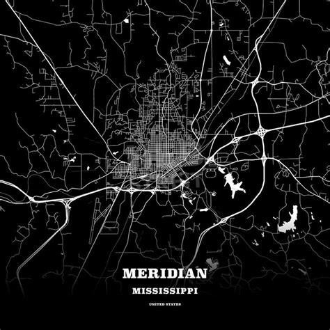 Black map poster template of Meridian, Mississippi, USA - HEBSTREITS ...