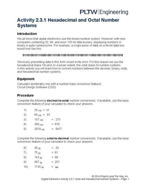 2.3.1.A Hexadecimal Octal Number Systems - Activity 2.3 Hexadecimal and ...